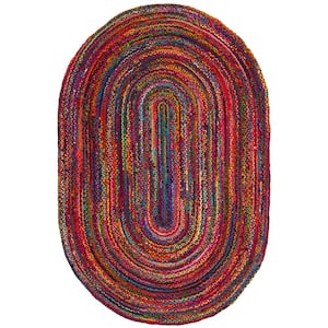 Braided Red/Multi 6 ft. x 9 ft. Oval Border Area Rug
