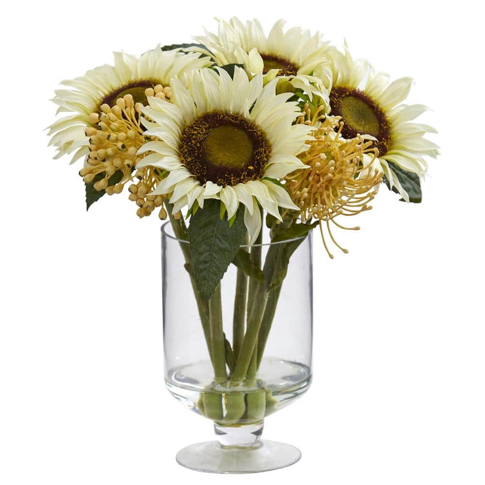 13 in. White Indoor Artificial Sunflower and Sedum Arrangement in Vase price history on PriceWatchPro