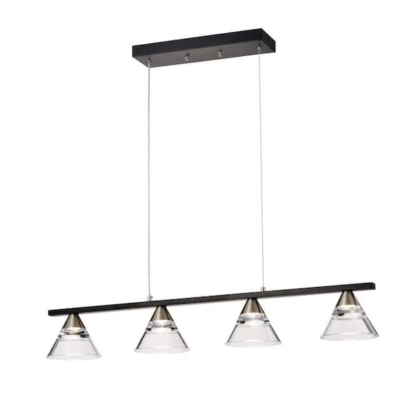 4-Light Matte Black and Brushed Nickel Integrated LED Kitchen Island Chandelier with Acrylic Shades