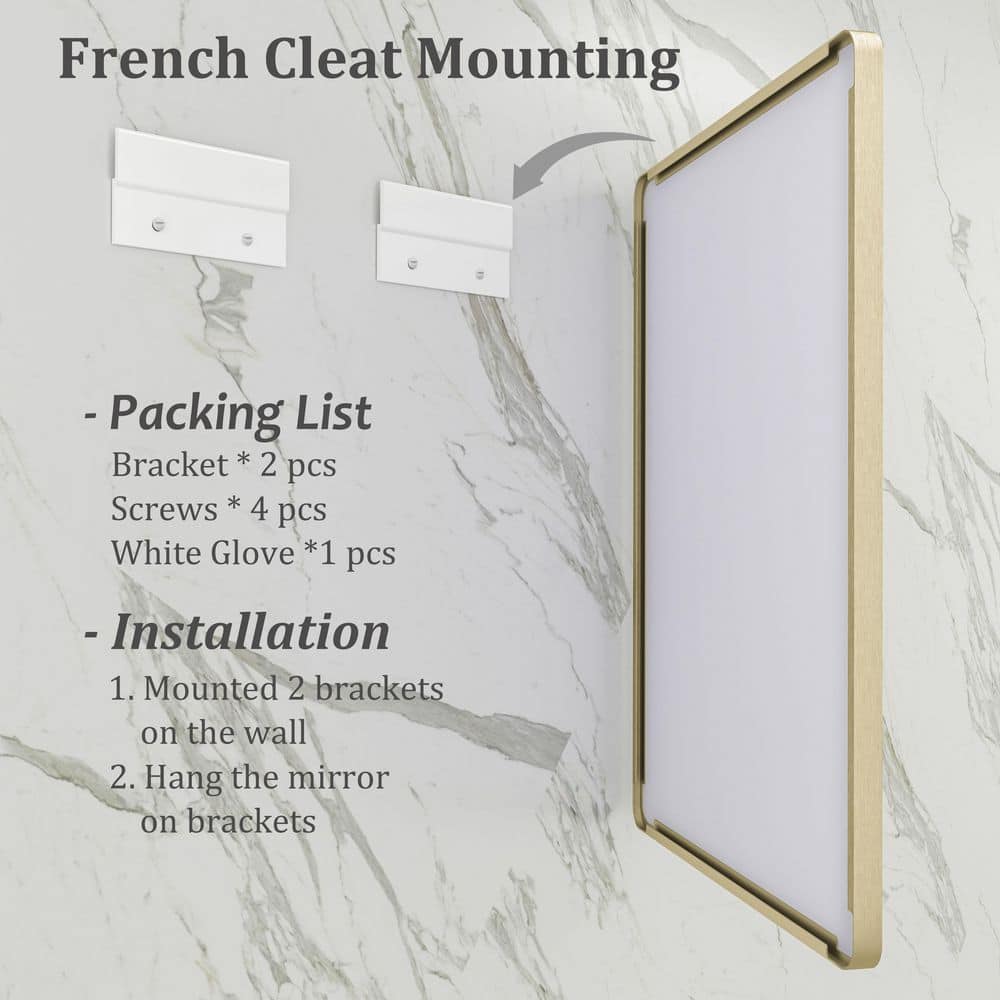 Brushed Gold Aluminum Rectangular Vanity Mirror, 55x30 Inch
