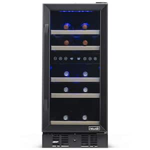 Dual Zone 15 in. 29-Bottle Built-In Wine Cooler Fridge with Quiet Operation and Beech Wood Shelve, Black Stainless Steel