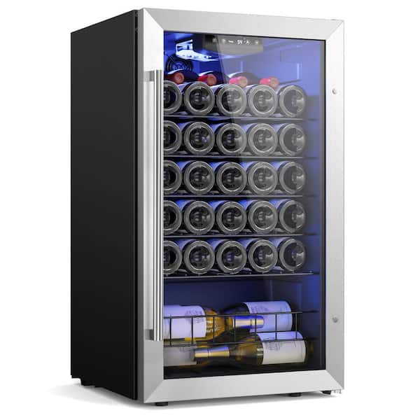 Yeego 18.8 in. W 32-Bottle Freestanding Compressor Wine Cooler Refrigerator Fridge Cellar Cooling Unit in Stainless Steel