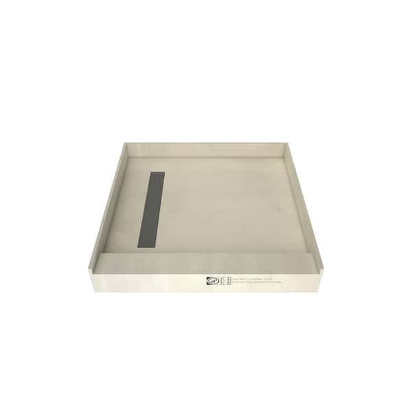 Tile Redi Redi Trench 48 in. L x 48 in. W Single Threshold Alcove Shower Pan Base with Left Drain and Brushed Nickel Drain Grate