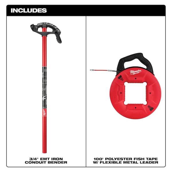 100 ft. Polyester Fish Tape with Flexible Metal Leader with 3/4 in. Conduit Bender