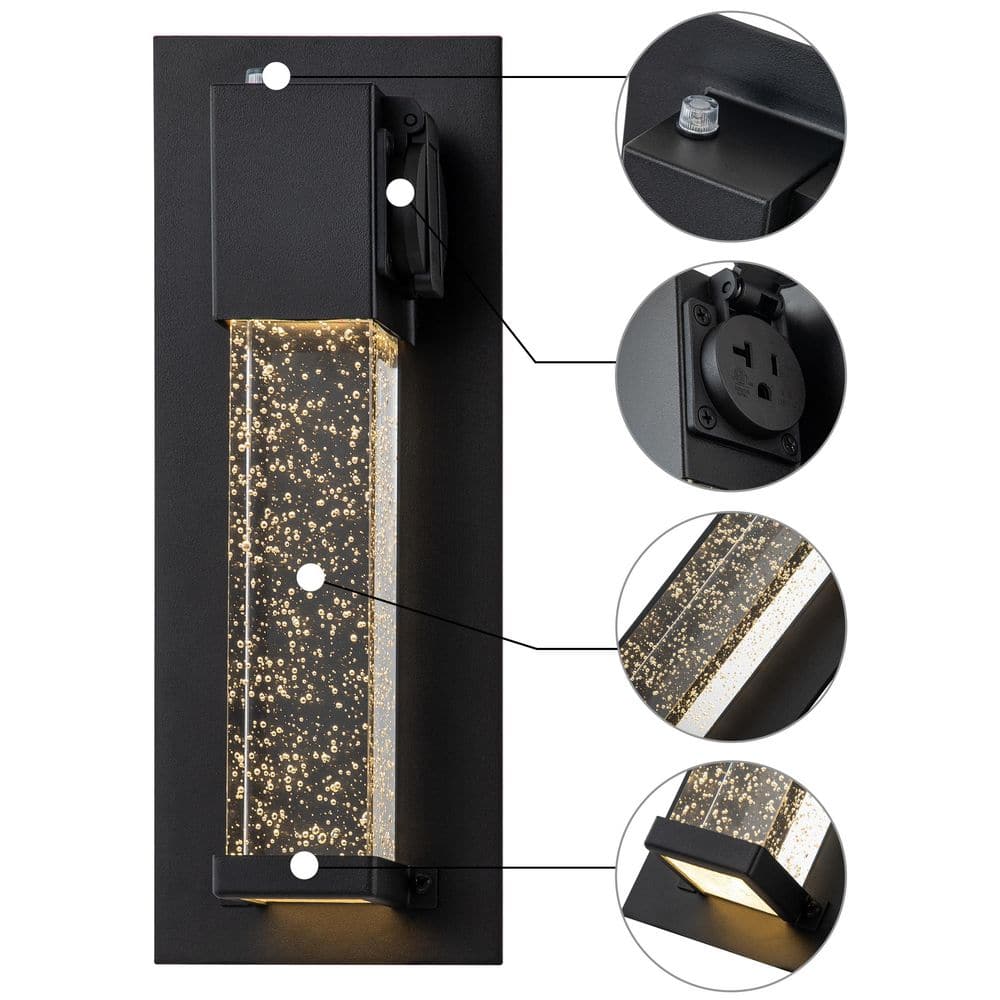 Matte Black Dusk to Dawn LED Outdoor Wall Light with Clear Bubble Glass, 2-Pack