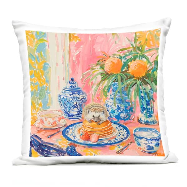 Stupell Industries Pancakes Stack & Hedgehog Blue Square Outdoor Throw Pillow