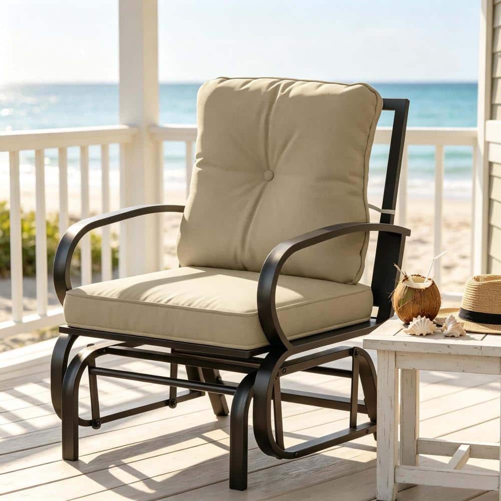 Steel Frame Outdoor Glider Rocking Chair, Patio Rocker Armchair with Beige Cushions price history on PriceWatchPro