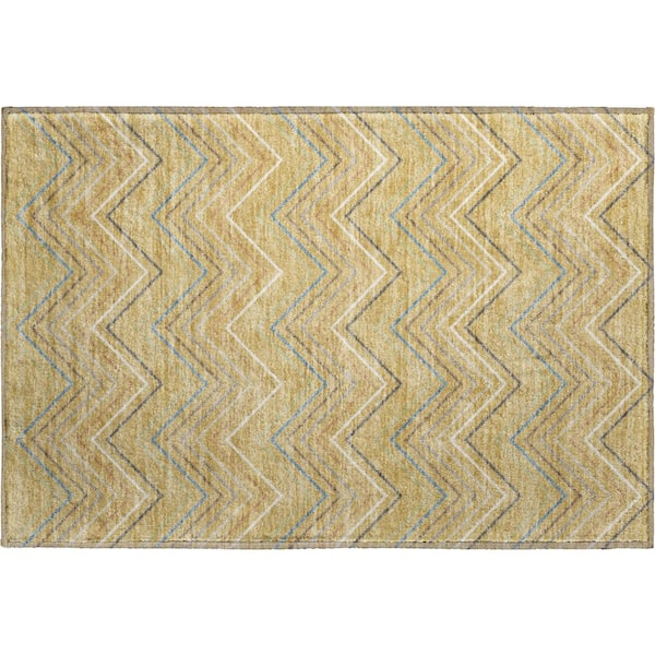 Mayfield Premium Machine Washable Abstract AMF2392 Gold 2 ft. x 3 ft. Accent Rug