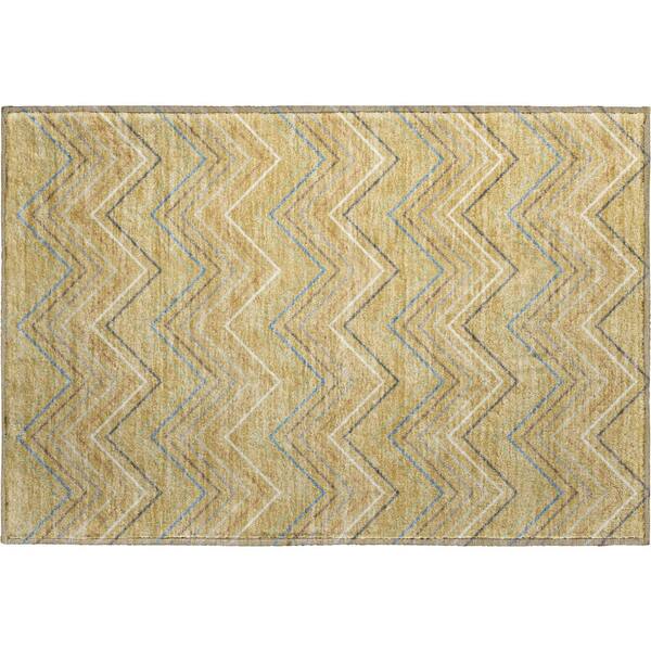 Mayfield Premium Machine Washable Abstract AMF2392 Gold 3 ft. x 4 ft. Area Rug