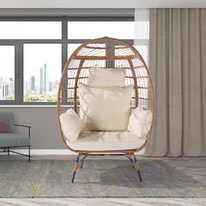 Wicker Outdoor Garden Rattan Patio Swing Chair Hanging Egg Chair with Beige Cushions
