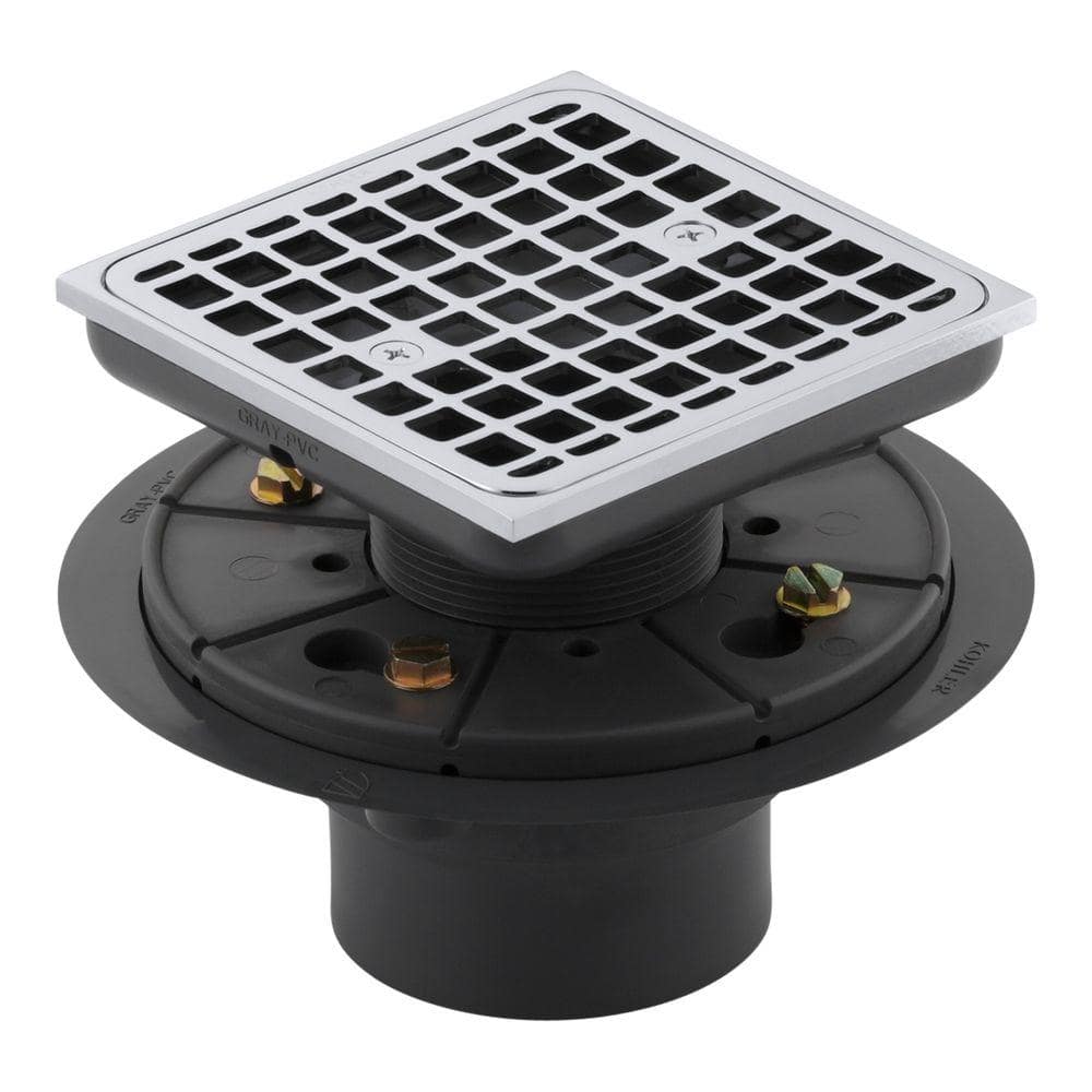 Polished Chrome Square Tile-In Shower Drain with PVC Connection