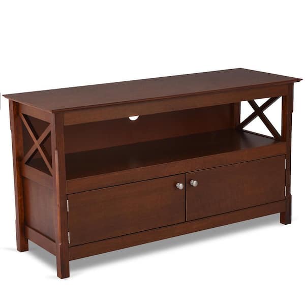 Costway 44 in. Brown TV Stand Console Wooden Storage Cabinet Television Stand