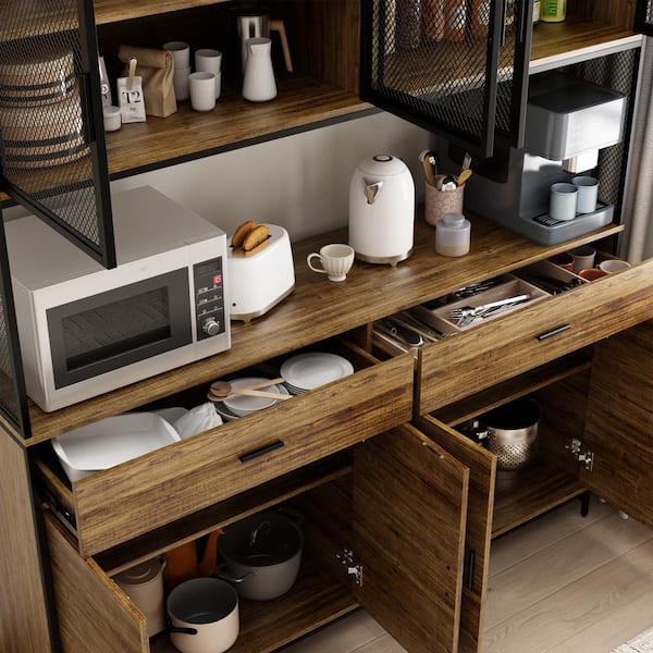FUFU&GAGA Coffee Brown Wood 63 in. W Kitchen Buffet FUFU&GAGA Coffee Brown Wood 63 in. W Kitchen Buffet