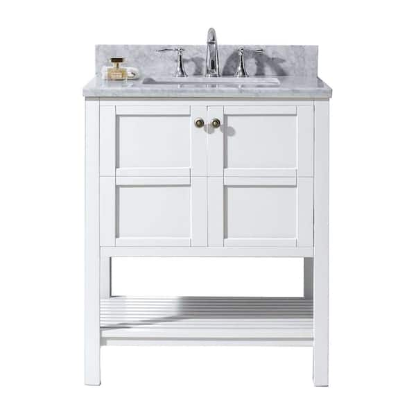 Virtu USA Winterfell 30 in. W Bath Vanity in White with Marble Vanity Top in White with Square Basin