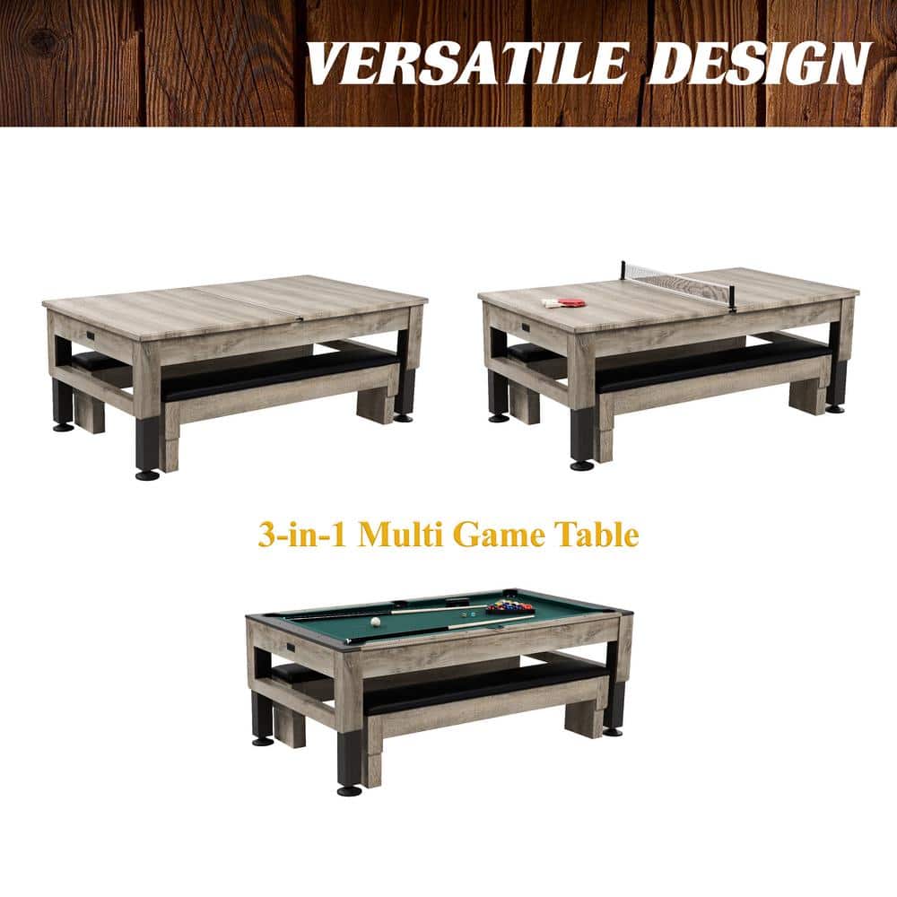 Westmont 7' Light Brown Wood 3-in-1 Pool, Ping Pong, and Dining Table