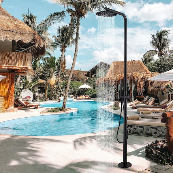 1-Handle Outdoor Freestanding Shower Faucet Kit 3 GPM Floor Mount Shower System Kit with Hand Shower in Matte Black