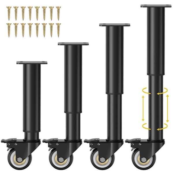 Angel Sar 7 in. Black Metal Adjustable Furniture Legs with 2.36 in. Swivel Caster Wheels (4-Pack)
