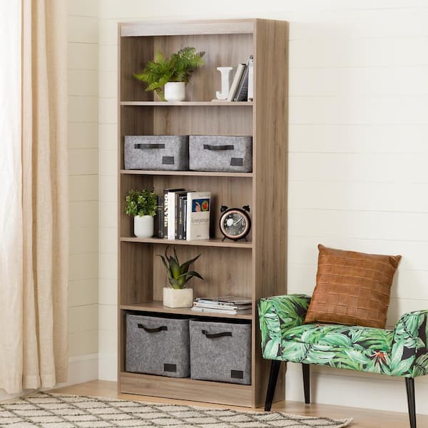 South Shore 71.25 in. Rustic Oak Faux Wood 5-shelf Standard Bookcase with Adjustable Shelves