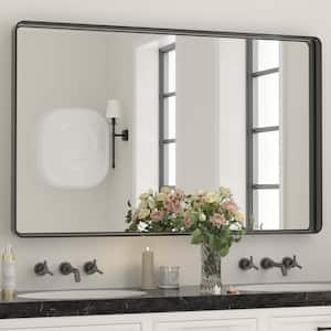48 in. W x 24 in. H Rectangular Aluminum Framed Wall Mount Bathroom Vanity Mirror in Black