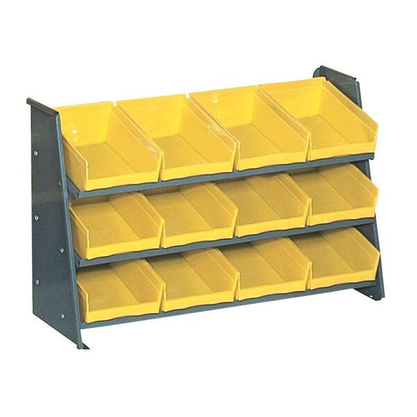 Edsal 22 in. H x 35 in. W x 12 in. D Heavy Duty Gray Steel Pick Rack with 12 Yellow Plastic Bins