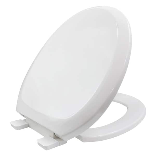 PLUMBFLEX Round Molded Plastic Slow Close, Easy Remove, Adjustable Hinge Front Toilet Seat in White 15-1/4" x 13-3/4" x .67"
