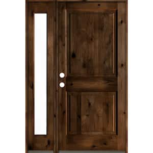 50 in. x 80 in. Rustic knotty alder Right-Hand/Inswing Clear Glass Provincial Stain Wood Prehung Front Door w/Sidelite