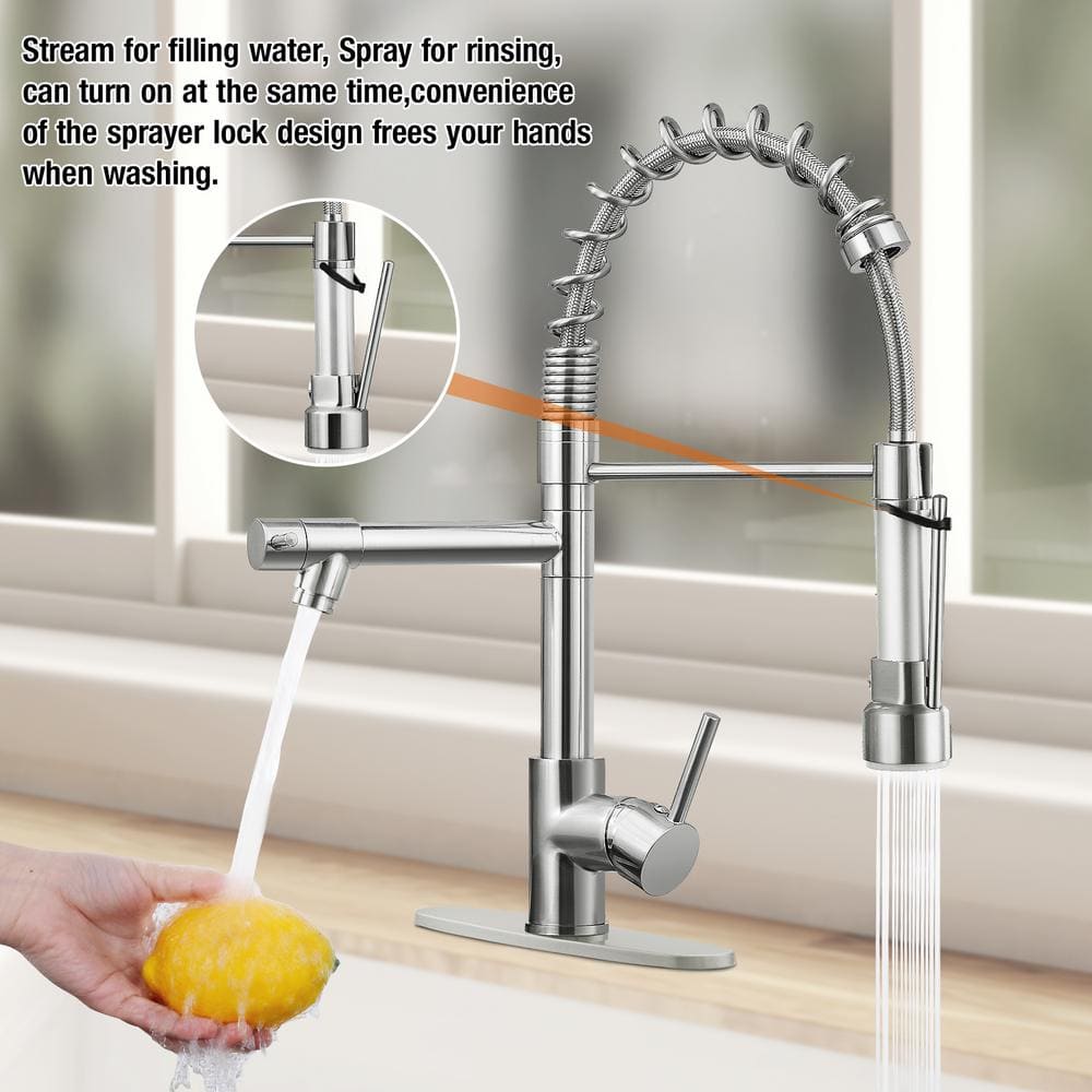 Brushed Nickel Stainless Steel Pull Down Kitchen Faucet with Sprayer