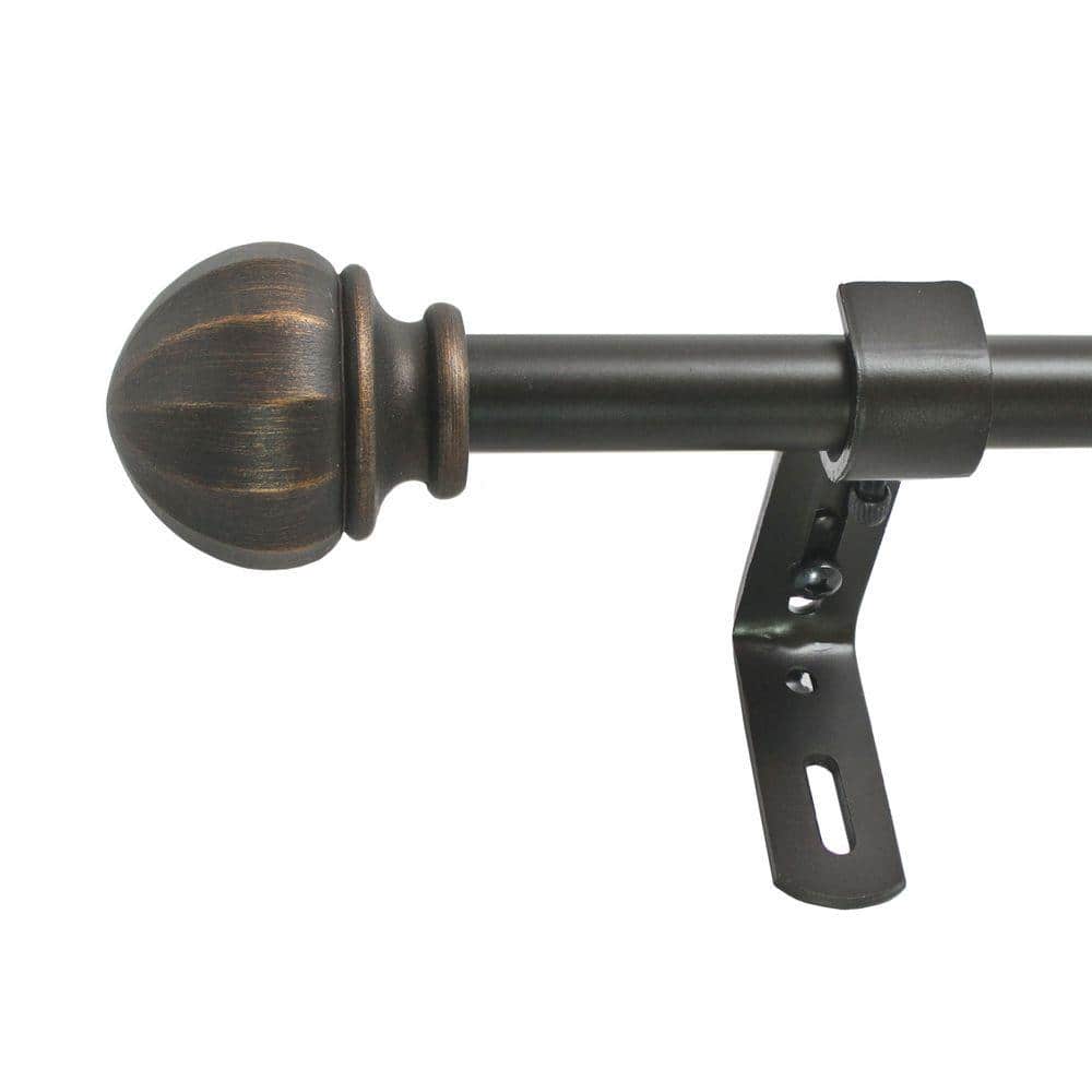 Vintage Bronze Adjustable Curtain Rod Set with Facet Ball Finial, 86-128 inches