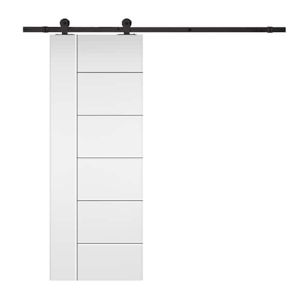 CALHOME Modern Classic 24 in. x 84 in. White Primed Composite MDF Paneled Sliding Barn Door with Hardware Kit