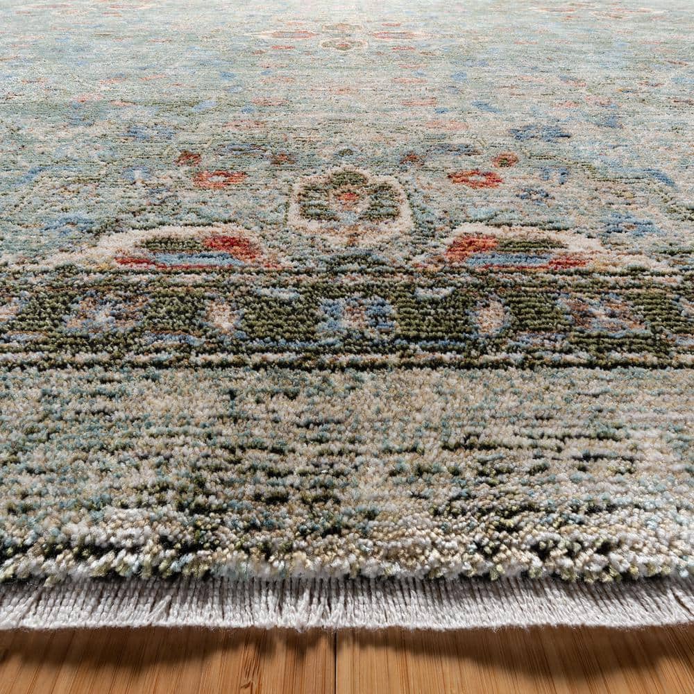 Ivory and Olive Green Synthetic Rectangular Area Rug