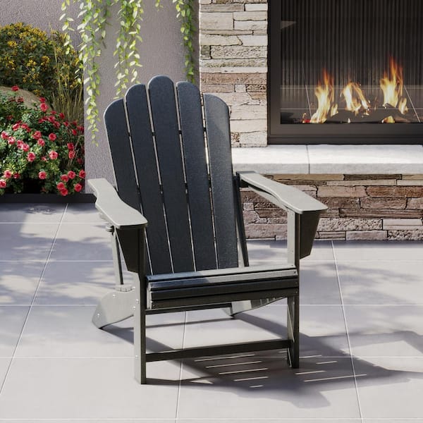 Aderson Outdoor Patio Weather Resistant Classic Poly Plastic Adirondack Chair with Cupholder in Gray