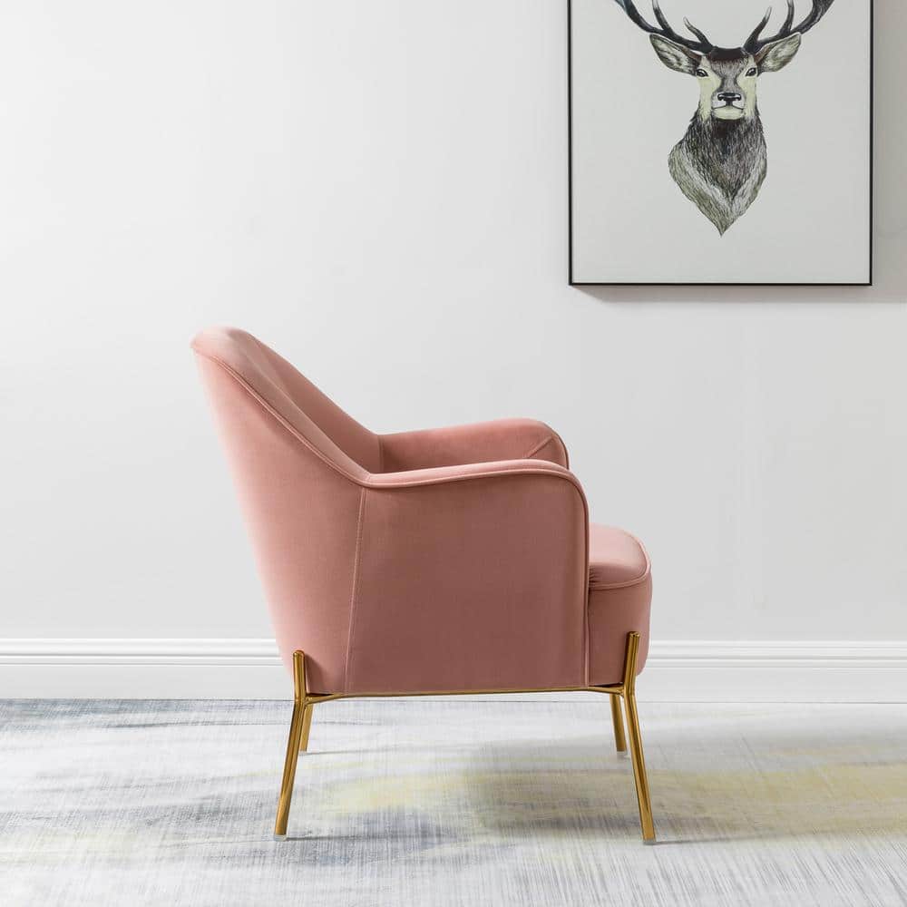 Pink Velvet Swivel Accent Chair with Metal Frame