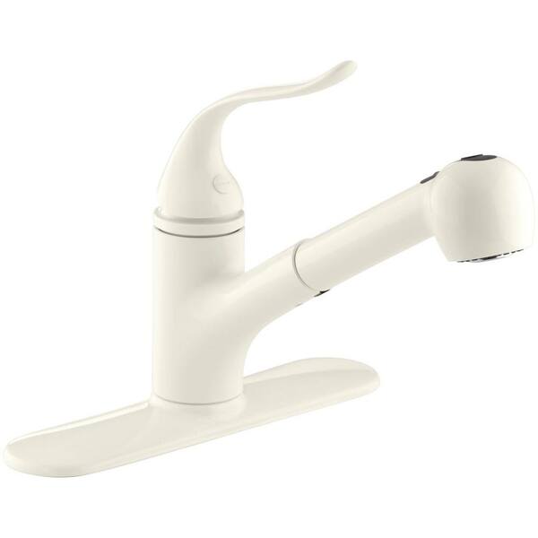 KOHLER Coralais Single-Handle Pull-Out Sprayer Kitchen Faucet With MasterClean Sprayface In Biscuit