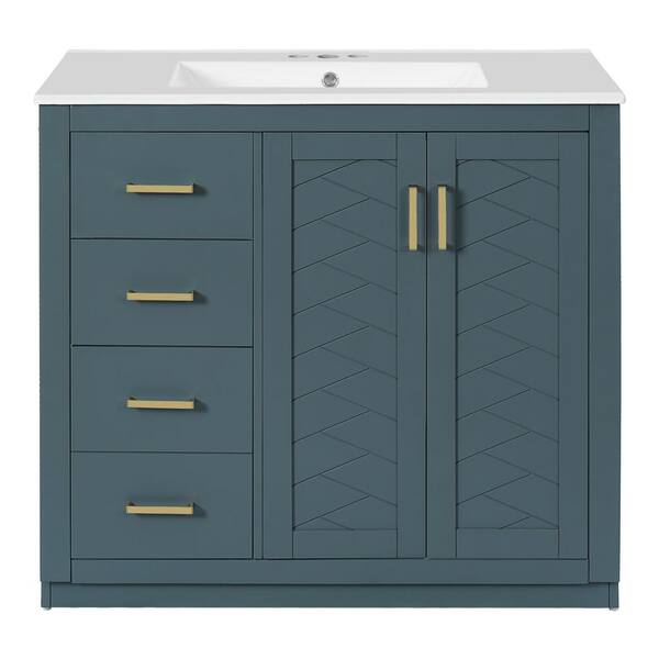 36 in. Freestanding Blue Bath Vanity with White Ceramic Top Unassembled