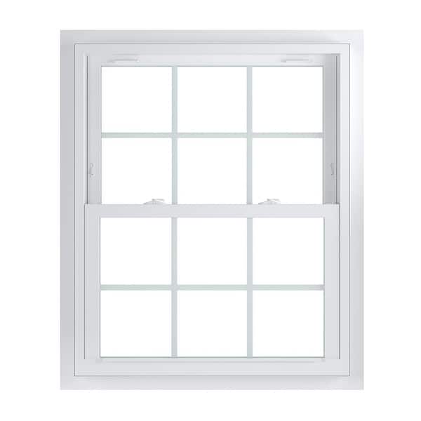 American Craftsman 33.75 in. x 40.75 in. 70 Series White Double Hung Low-E Argon Glass Vinyl Fin with J Window with Grids, Screen Incl
