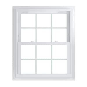 33.75 in. x 40.75 in. 70 Series Low-E Argon Glass Double Hung White Vinyl Fin with J Window with Grids, Screen Incl