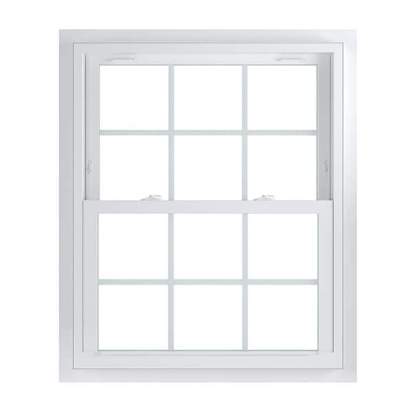 American Craftsman 33.75 in. x 40.75 in. 70 Series Low-E Argon Glass Double Hung White Vinyl Fin with J Window with Grids, Screen Incl