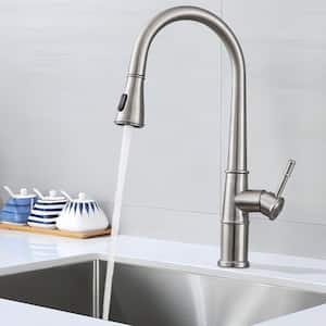 Single Handle Pull Down Sprayer Kitchen Faucet and 360-Degree Swivel Handle in Brushed Nickel