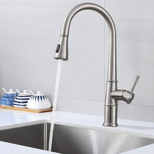 UPIKER Single Handle Pull Down Sprayer Kitchen Faucet and 360-Degree Swivel Handle in Brushed Nickel