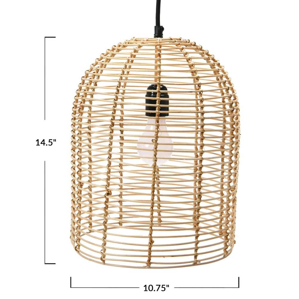 14.5" Brown LED Farmhouse Rattan Bowl Pendant Light