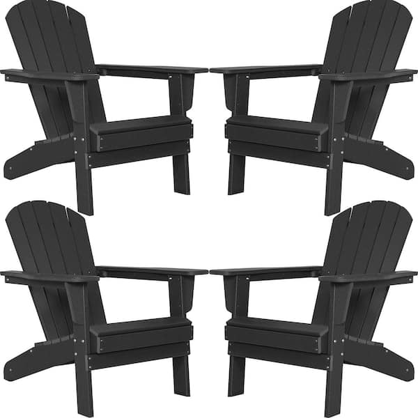 FOREST HOME Weather Resistant Black Recycled Plastic Outdoor Patio Adirondack Chair (Set of 4)