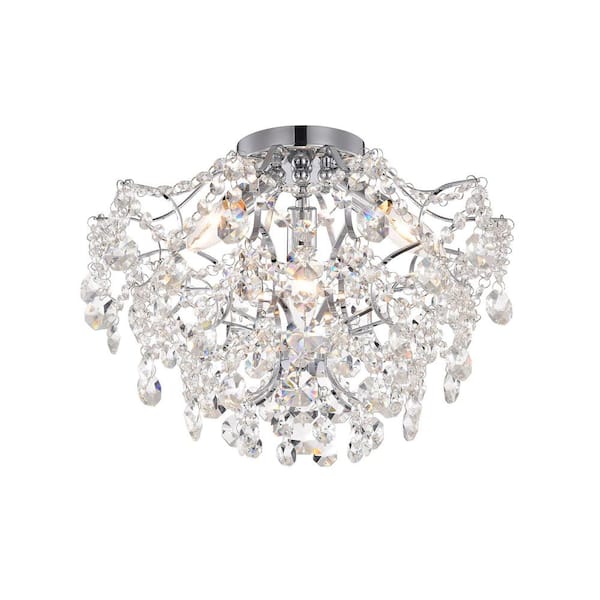 Jojospring Silvia 15.8 in. Dia Elegant Indoor 3-Light Chrome Crystal Flush Mount