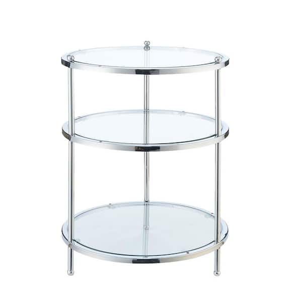 Convenience Concepts Royal Crest 18 in. Chrome Standard Height Round Glass Top End Table with 3-Tiers