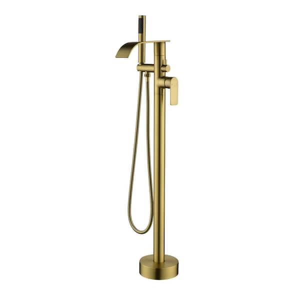 1 Handle Freestanding Tub Faucet with Hand Shower in Brushed Gold
