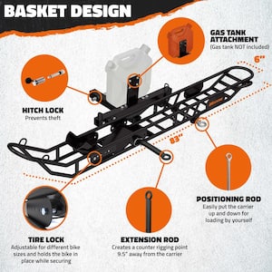 510 lbs. Capacity Dirt Bike Hitch Hauler - Ramp Free, Tilting Design for Easy 1-Person Loading - Gas Can Attachment