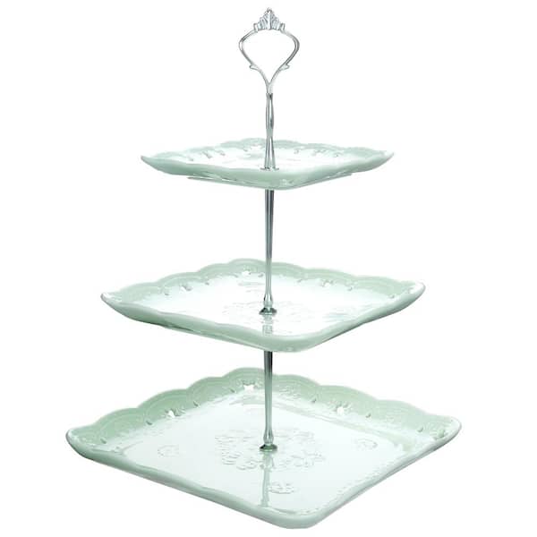 Chef’s Best Two Tier Serving Tray Elegant Glass and Metal NEW in Original Box!!
