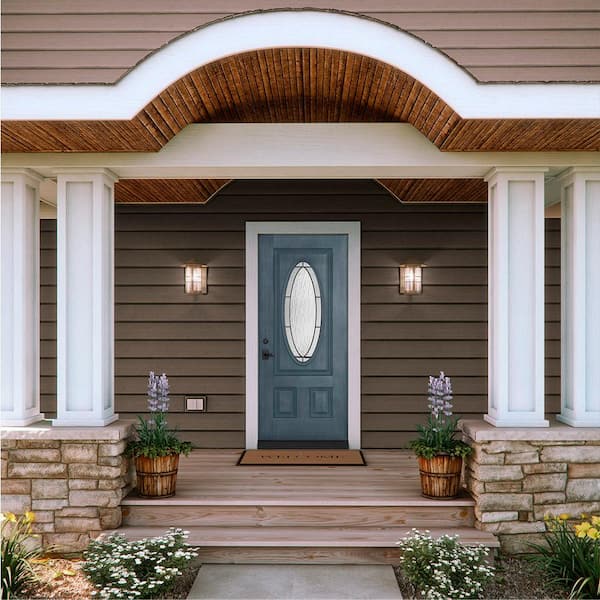 32 in. x 80 in. 3/4 Oval Lite Wendover Denim Stained Fiberglass Prehung Right-Hand Inswing Front Door