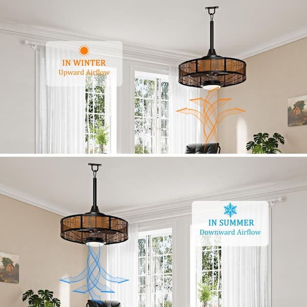 20 in. Boho Rattan Black Plug-In Outdoor Ceiling Fan with Light Dimmable Farmhouse Ceiling Fan with Remote for Patio