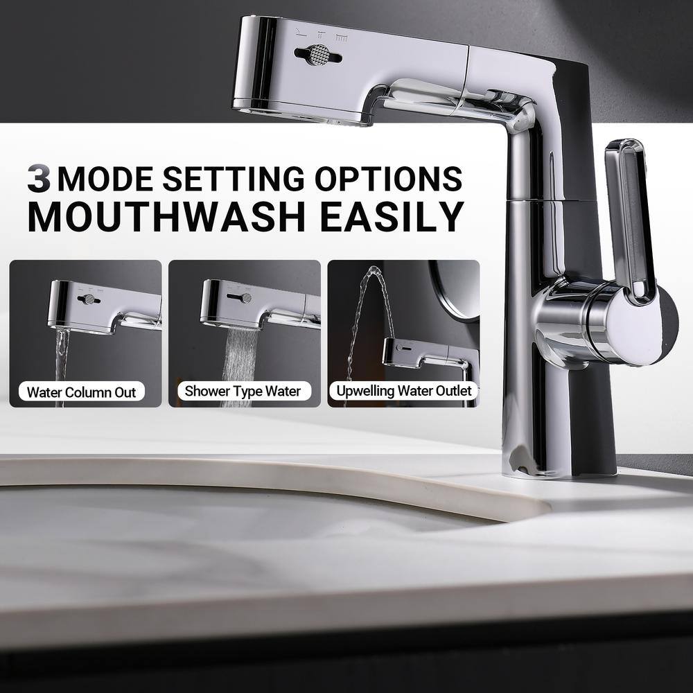 Chrome Single Hole Bathroom Faucet with Lever Handle