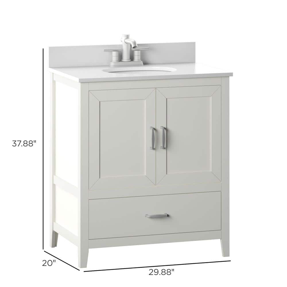 White Wood 30" Freestanding Single Bathroom Vanity with Stone Top